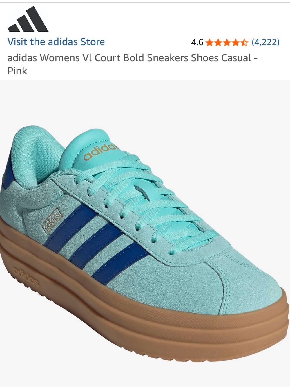 adidas Women's Court Bold Platform Sneakers - Aqua Teal/Blue